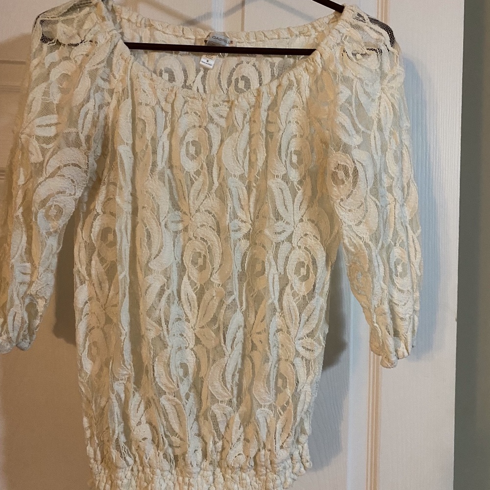 Maria Gabrella Ivory Lace Pullover Blouse
